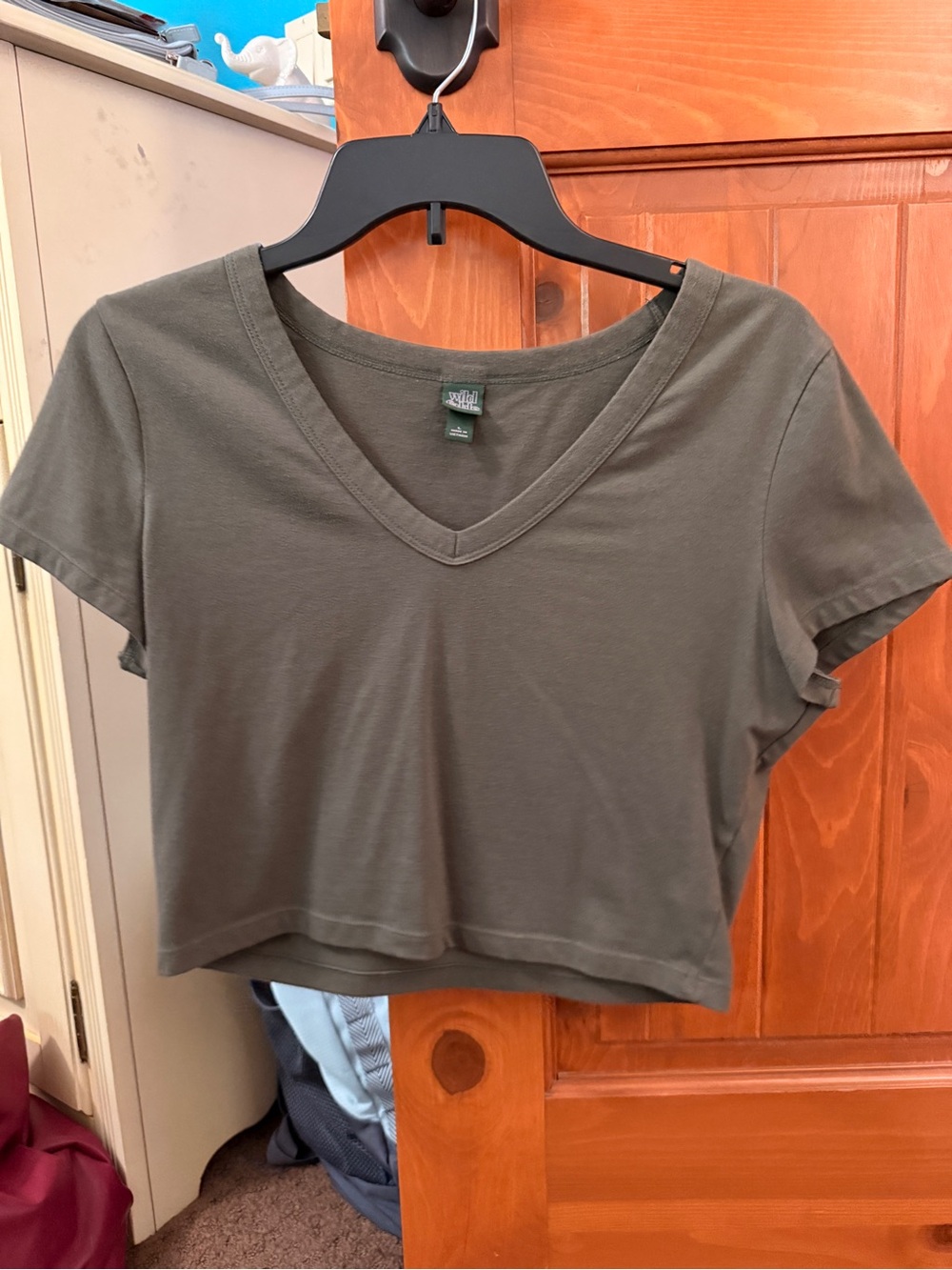 wild fable Olive V-Neck Cropped Tee